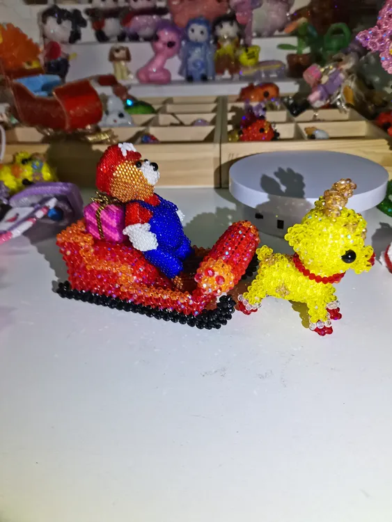 圣诞系列 水晶鹿雪橇 手工串珠成品