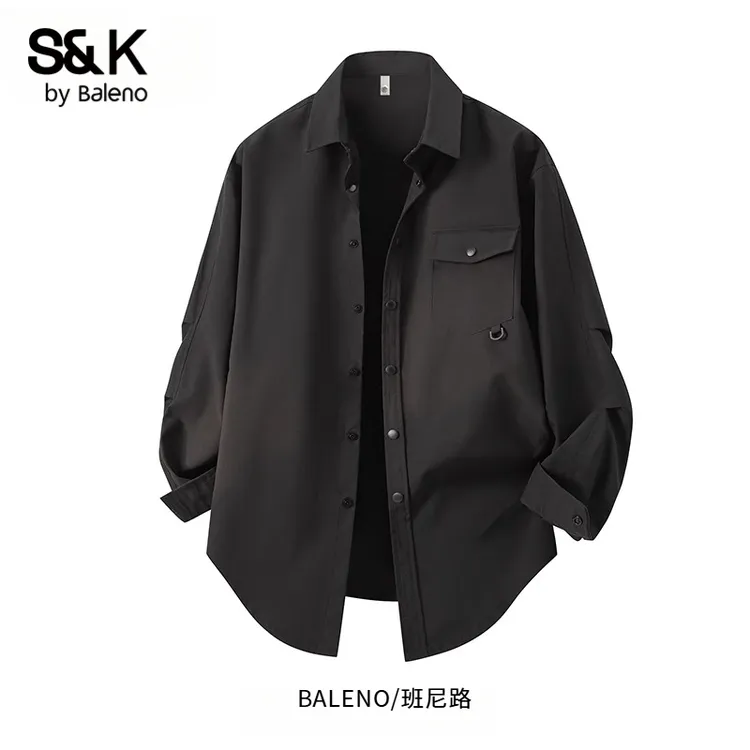 BALENO/班尼路高级感长袖衬衫外套男士夏季宽松休闲百搭工装衬衣