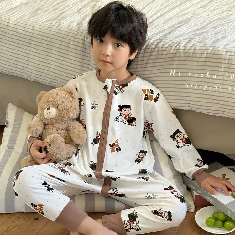 儿童睡袋秋冬纯棉男孩防着凉连身护肚宝宝男童新款连体睡衣