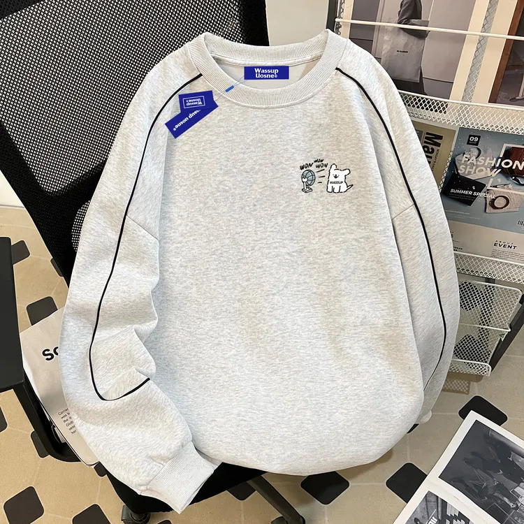 ins美式潮牌重磅卫衣男2025新款vibe玩趣百搭双色线条挺阔上衣服