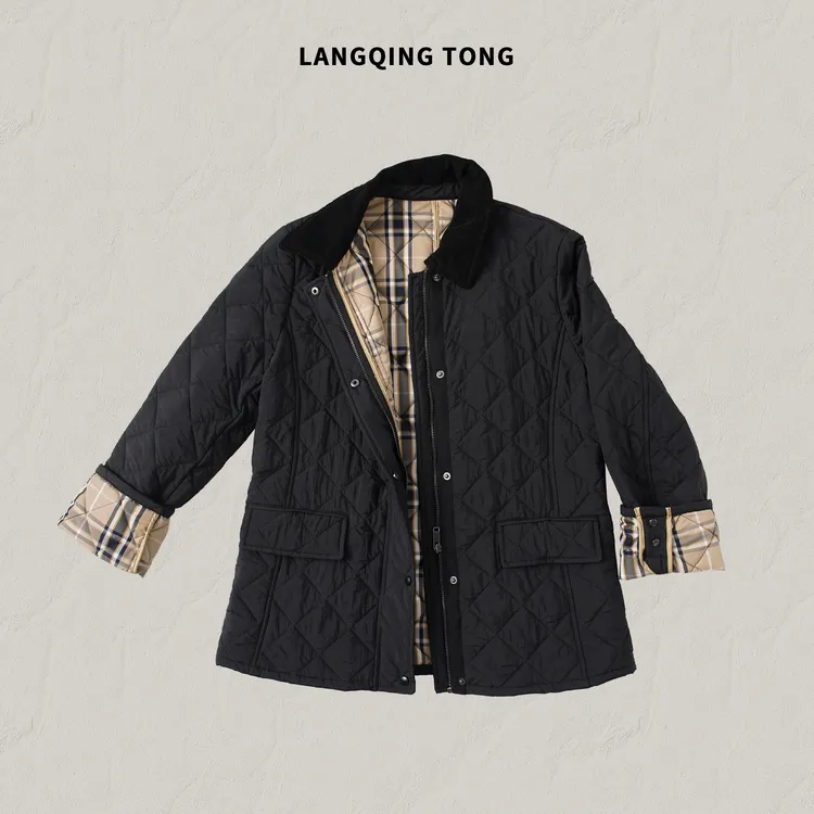 LANGQING 巴恩风绗缝翻领收腰棉服外套46605#