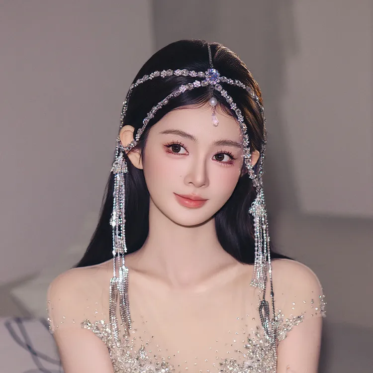 合金锆石婚庆饰品 韩系新娘婚纱眉心坠高级皓石流苏配饰品MT0119