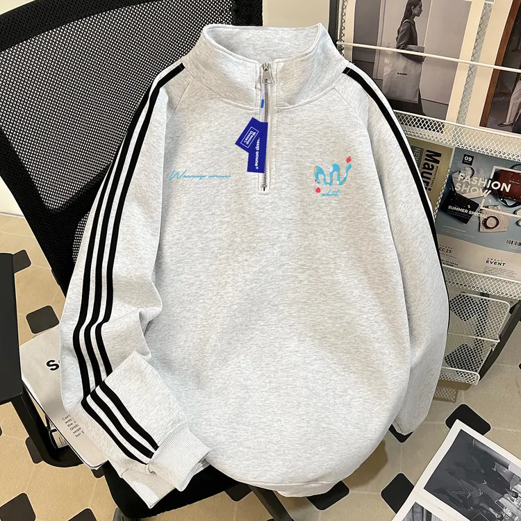 美式复古半拉链卫衣男2025新款boxy三条杆短宽硬挺百搭立领上衣服