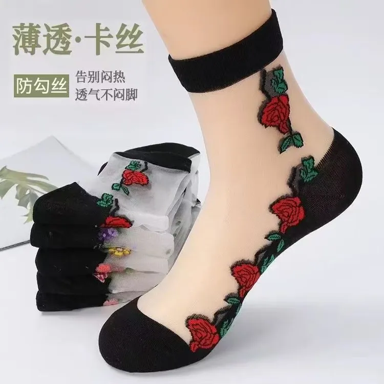 春夏袜子女士上新防滑水晶袜薄款丝袜透明中筒女士玻璃丝袜子批发