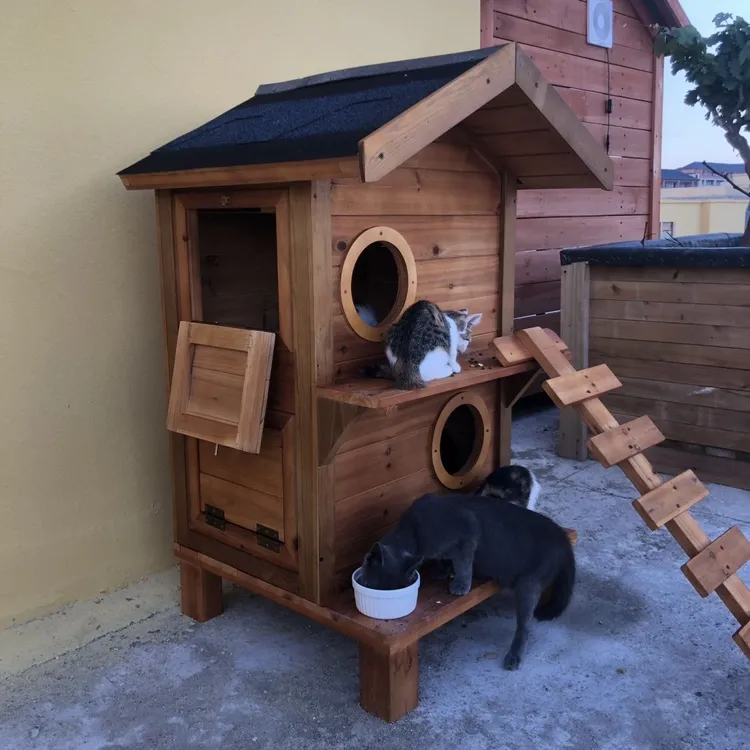 流浪猫室内外猫房双层实木通用猫窝实木别墅木制户外实木防水猫笼