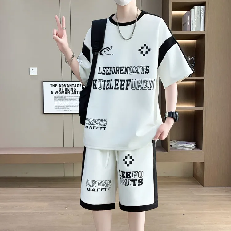 【高品质】美式新品青少年学生抗起球夏季短裤短袖运动潮流套装帅气