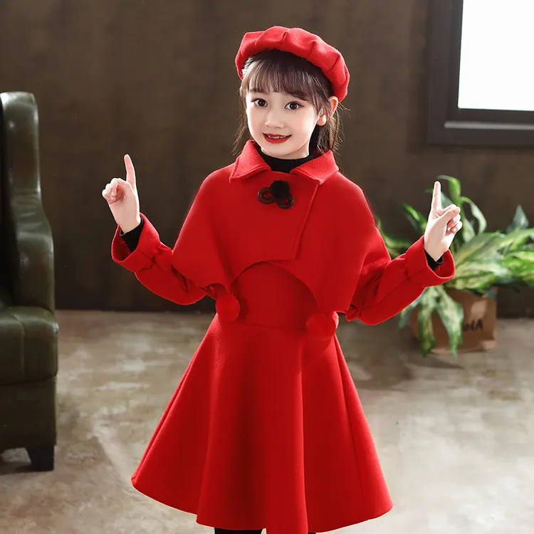 A176女童小女孩公主裙洋气两件毛呢连衣裙裙子秋冬装冬季过年新年