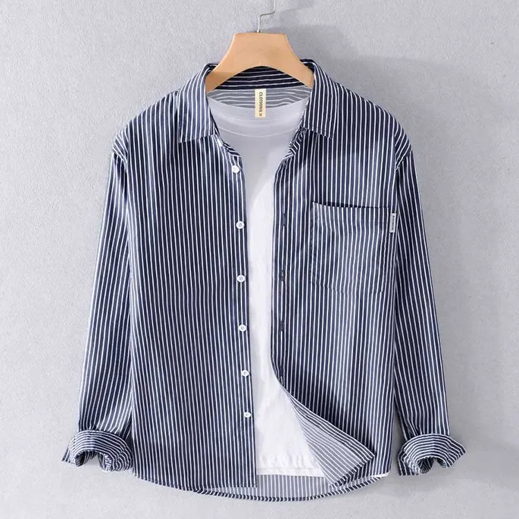 秋季休闲条纹防晒韩版男士衬衫长袖衬衫文艺青年衬衣日系简约打底