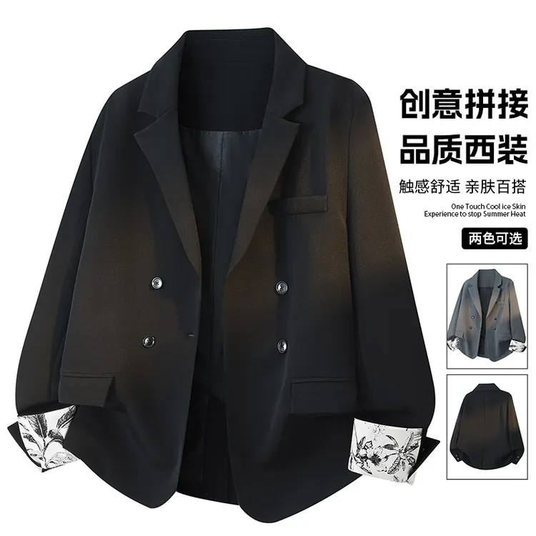 玛斯柏西装外套男士春秋季拼接潮流痞帅复古高级感百搭休闲小西服