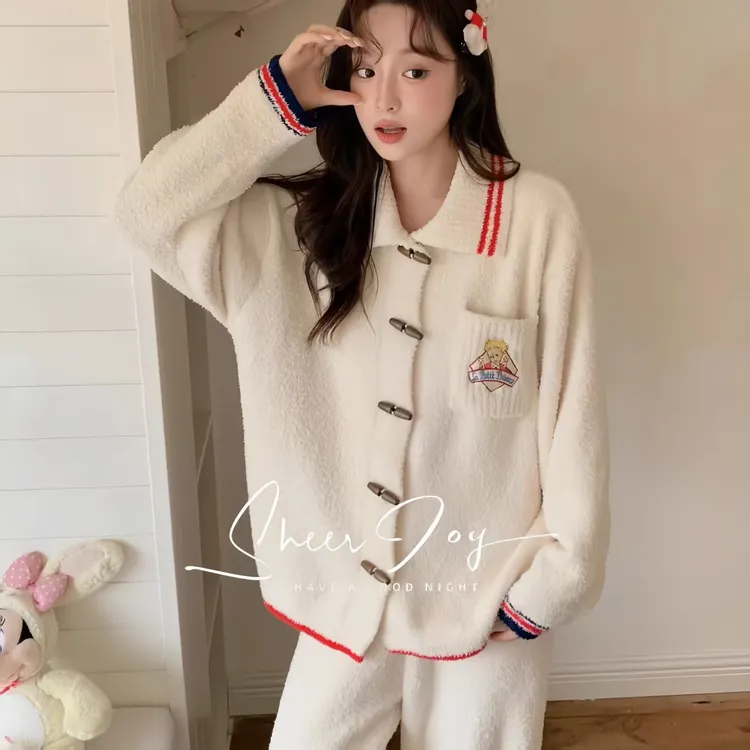 小王子软绵绵半边绒甜美睡衣女秋冬季新款可爱少女加绒套装家居服