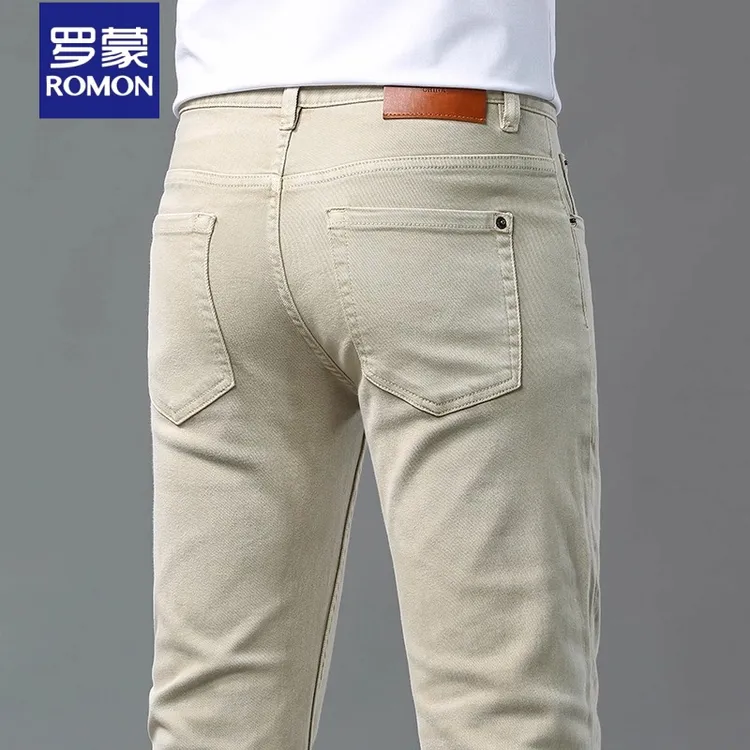 罗蒙秋季卡其牛仔裤弹力修身百搭休闲2025新款潮流高端男款长裤