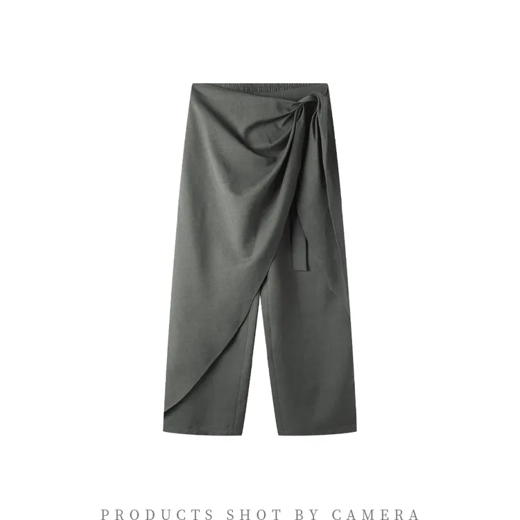 【山夏】2025新款早秋休闲纯色系带中腰阔腿裤休闲裤J062