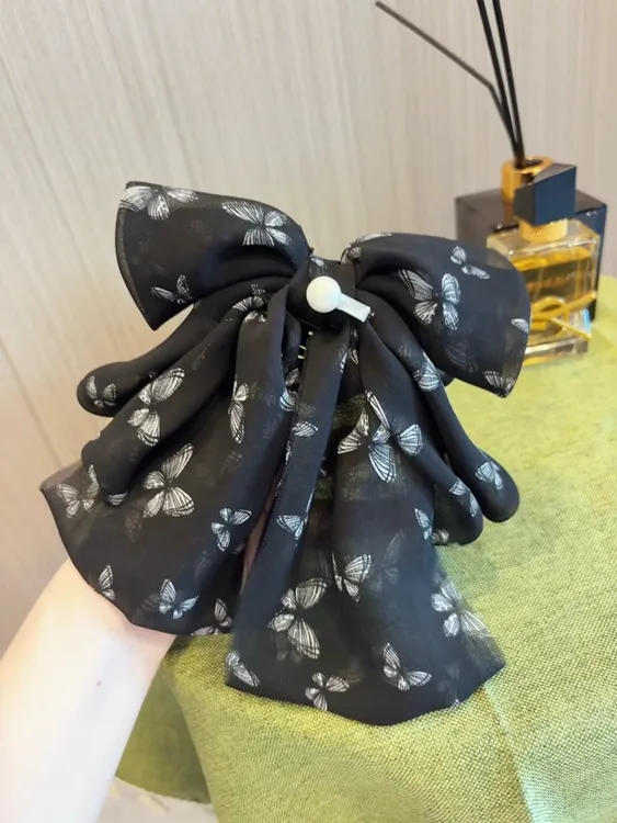 新款高级感水墨画蝴蝶结飘带马尾抓夹后脑勺发夹抓夹发饰