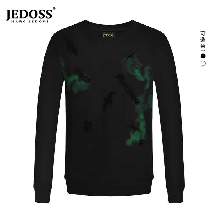 JEDOSS/爵迪斯男装秋冬老钱风简约植绒渐变圆领套头卫衣070