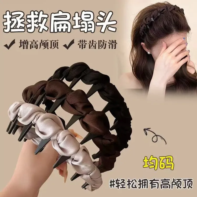 简约云朵泡泡带齿褶皱发箍显脸小韩版增高颅顶宽边法式发捆