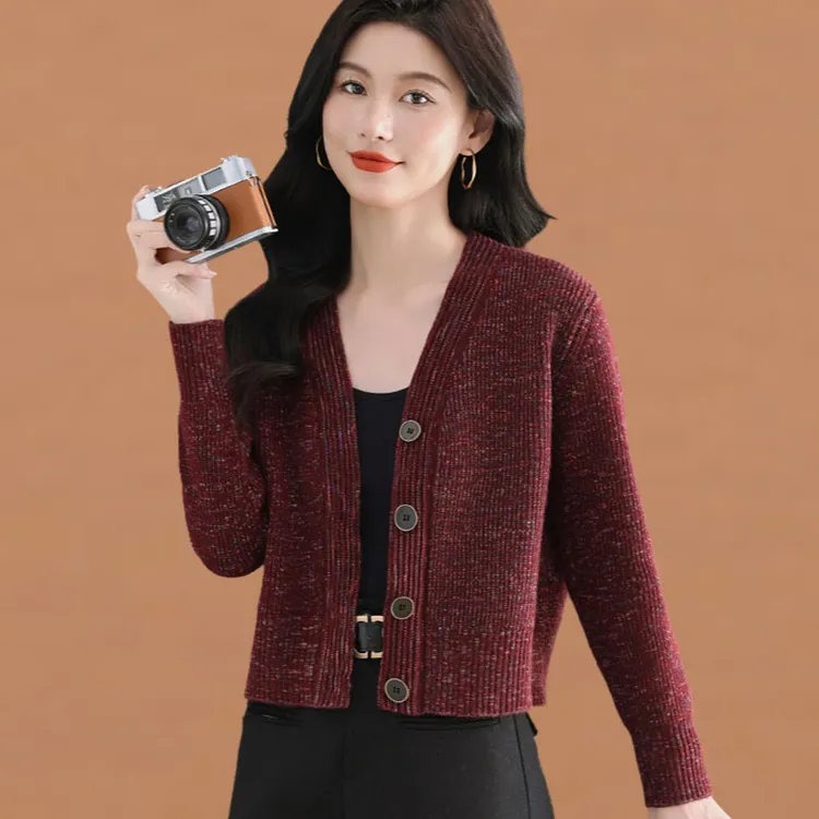 高腰针织毛衣开衫女短款春秋新款上衣小个子宽松配裙子气质小外套