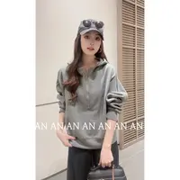 C09443休闲简约风宽松INS潮帽衫小个子纯色半拉链连帽卫衣