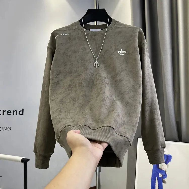 男士2025秋季简约字母刺绣爆款男休闲扎染长袖拼接圆领卫衣【9606】