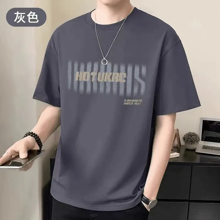 夏秋季日常圆领insT恤休闲潮流男女同款宽松百搭简约印花运动纯棉