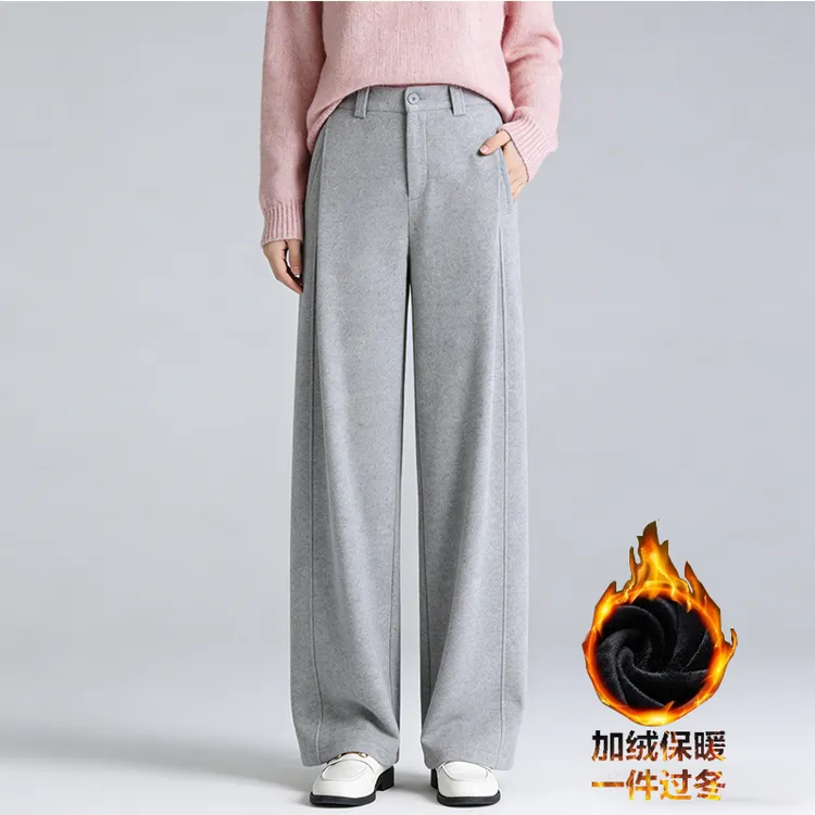 韩版时尚休闲阔腿裤女秋冬新款小个子加绒加厚垂坠感九分直筒裤子