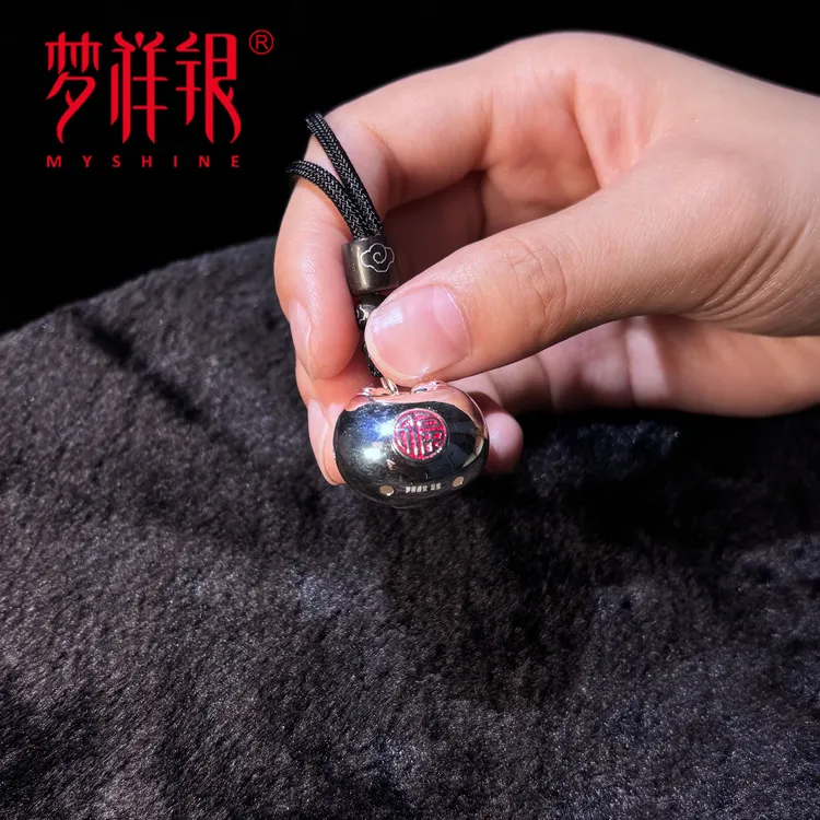 吊坠足银 圆肚福宝琉璃锁创意个性足银手工吊坠挂件首饰银制品