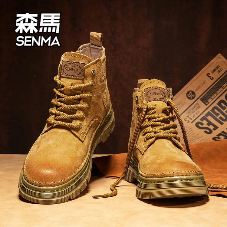 SENMA/森马马丁靴男款秋季复古2025新款加绒款运动休闲机车工装靴