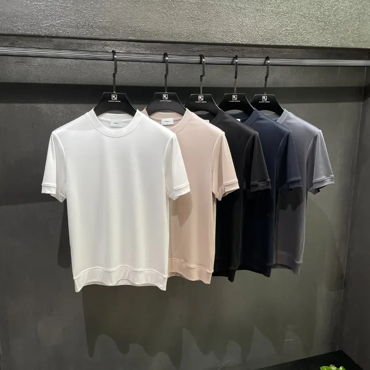 （丝光柔感）高端男士轻奢时尚针织简约夏季纯色丝光圆领短袖T恤