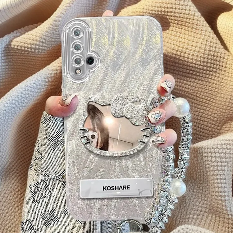 自带镜头膜华为Nova5手机壳SEA-AL00镶钻kt猫镜子nova5pro软壳羽