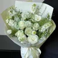 【清新花园】6枝苏格兰绿玫瑰喷色配紫罗兰混搭送女友送男友送爱人生日礼物小时达生日礼物送女生