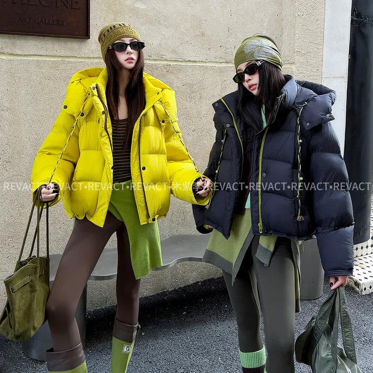 90白鸭绒！网红羽绒服冬女保暖女款廓形泡芙短款极简风短款时尚