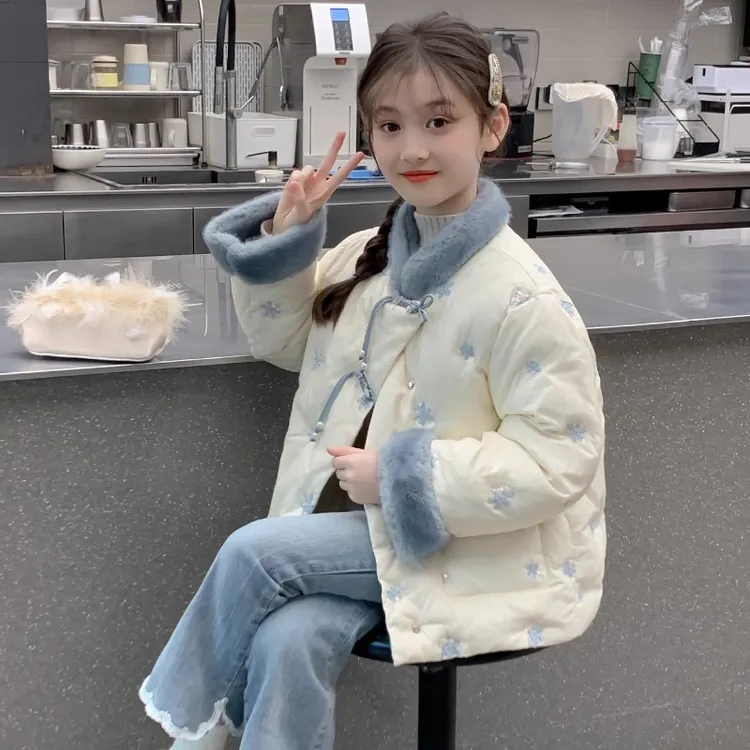 女童冬装外套2025新款儿童汉服洋气国风加厚棉袄外套女孩冬季棉衣