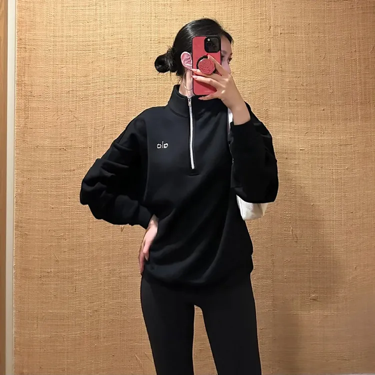 秋季新款Jisoo智秀同款ALO半拉链套头休闲百搭宽松卫衣上衣外套女