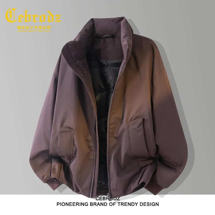 法国Cebrodz羽绒服男士紫色百搭休闲保暖立领短款时尚羽绒外套男