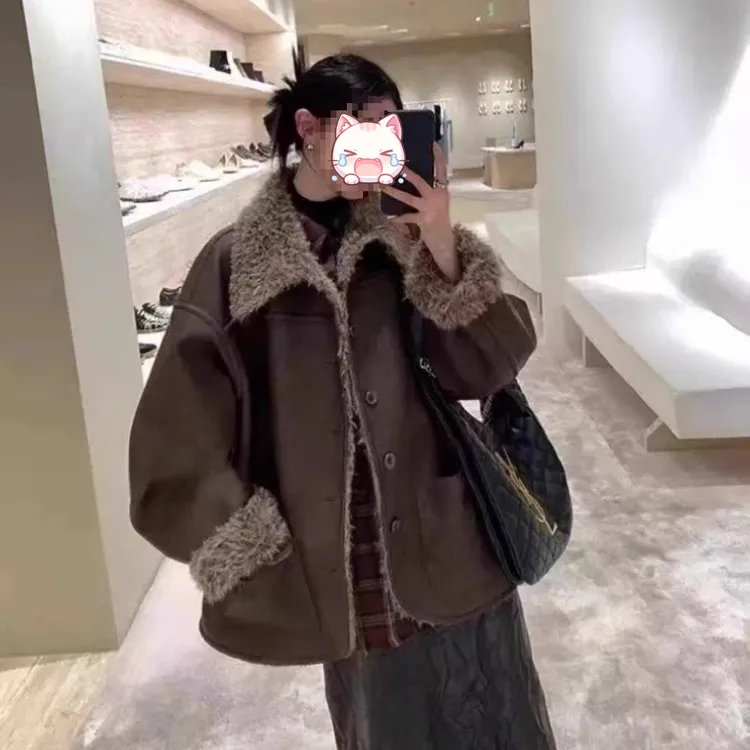 新款双面穿时尚皮毛加厚新款时尚女装洋气百搭出游服装女5205