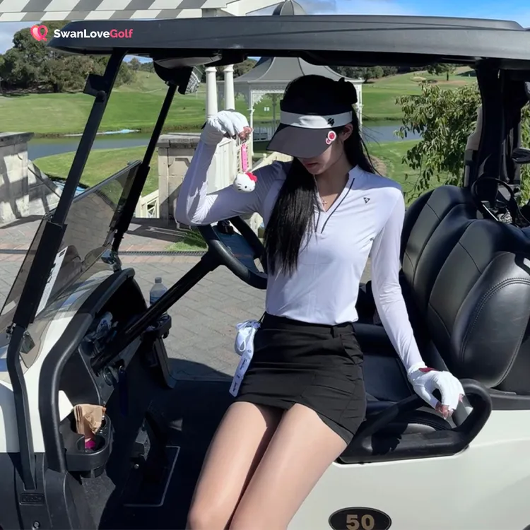高尔夫服装女夏季运动长袖v领上衣简约速干透气高级感包臀裙球服