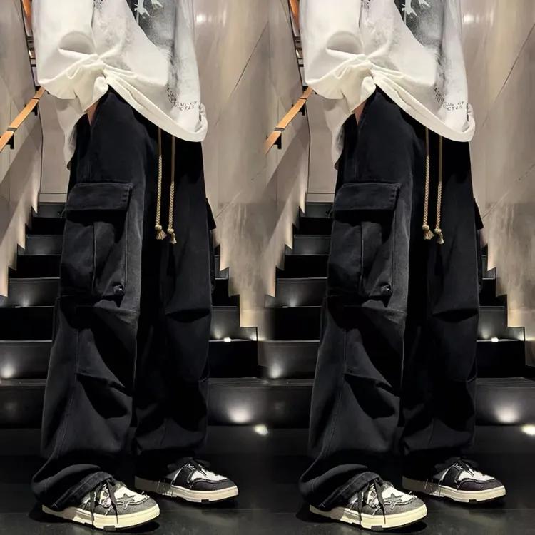 牛仔裤男款加绒爆款2025新款工装裤直筒宽松阔腿青少年男生长裤子