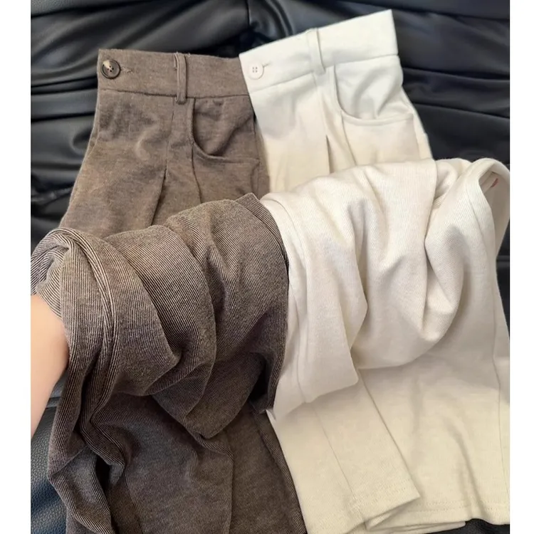 糯米阔腿裤女春秋季2025新款高腰显瘦垂感休闲针织宽松直筒西装裤