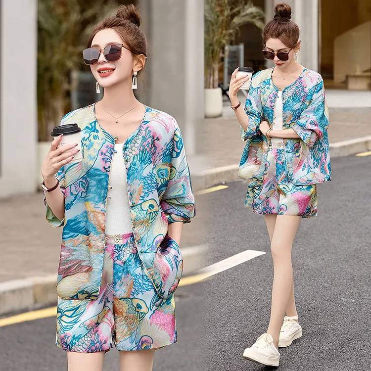 时尚套装女装2025夏天衣服夏季新款防晒外套短裤两件套休闲套装