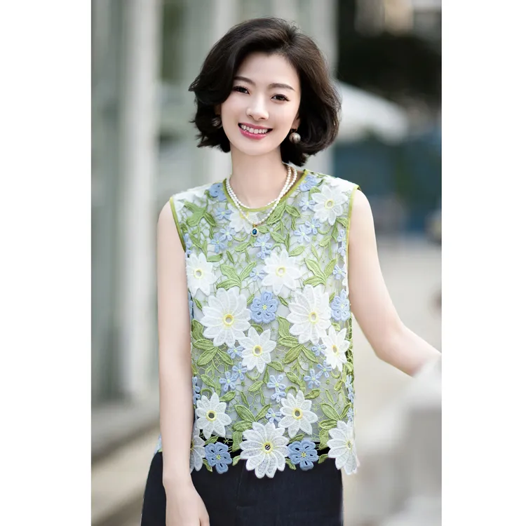 西子/【花仙子】桑蚕丝立体花卉镂空刺绣背心/DDBH1138
