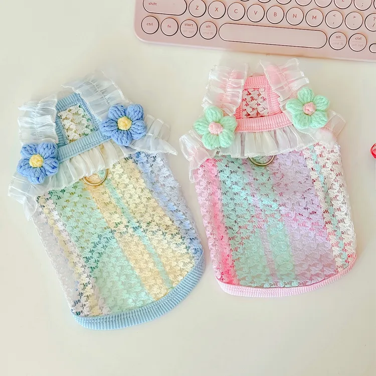 宠物狗狗猫咪衣服吊带背心小型幼犬猫咪可爱镂空舒适情侣服装新款