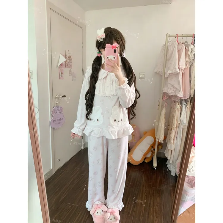 原创「夏日米菲兔」春秋季睡衣少女学生可爱卡通长袖长裤家居服套装