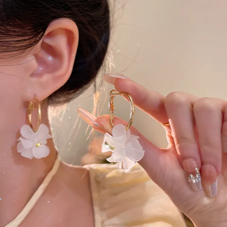 超仙气质甜色花朵耳扣女春夏款轻奢复古夸张耳环个性百搭耳饰