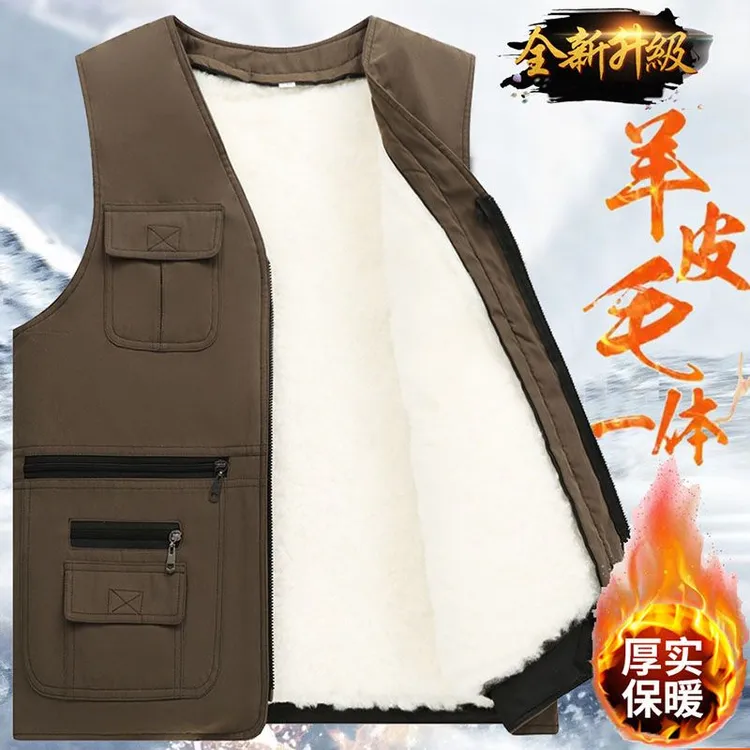 中老年冬季保暖羊皮马甲爸爸款羊毛马甲抗寒男士男款羊皮背心