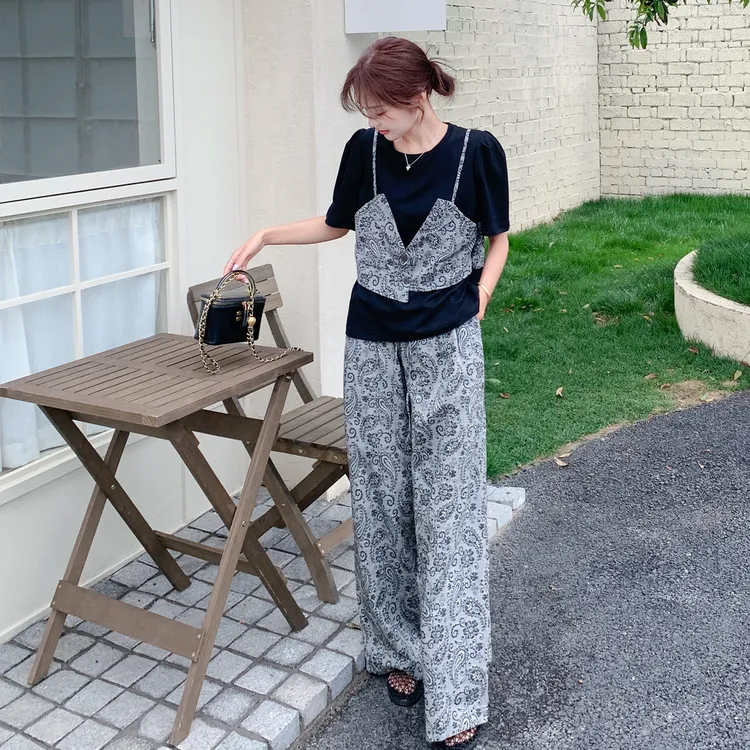 五一减龄一整套穿搭爆款大方得体巨好看夏绝美短袖上衣阔腿裤套装