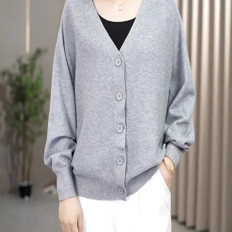 长袖秋季蝙蝠型蝙蝠毛针织衫上衣百搭时尚韩版开衫外套宽松5006