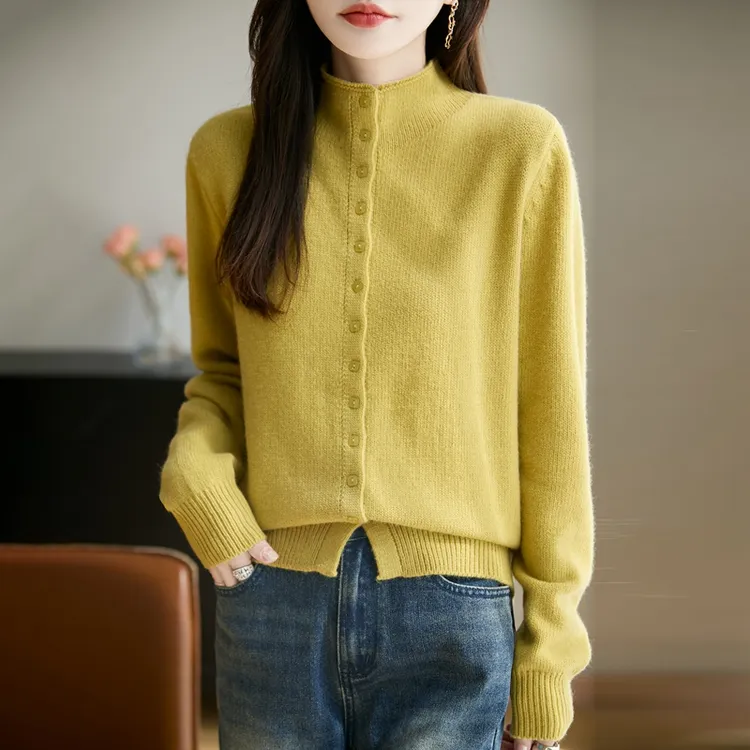 秋冬立领针织毛针织衫V领薄款针织衫衫宽松打底时尚