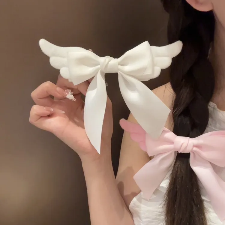 日系可爱毛绒翅膀蝴蝶结发夹女洛丽塔发饰甜美软妹后脑勺顶夹发饰