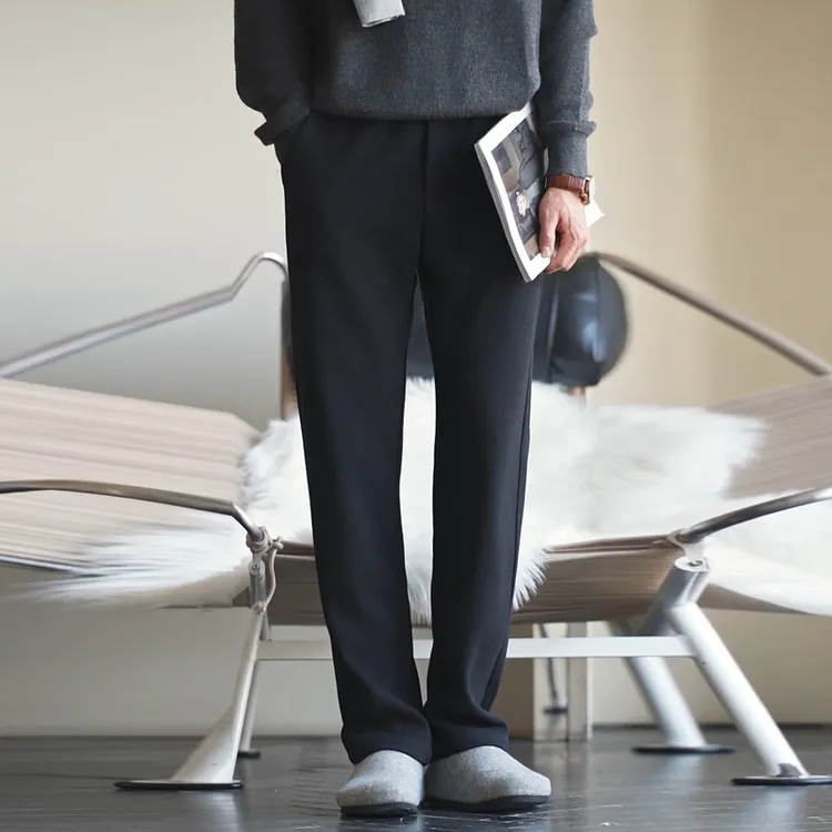 秋冬季可机洗羊毛+蚕丝商务休闲裤男装高腰宽松直筒裤加厚长裤子