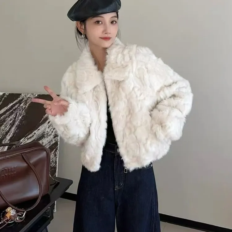 人造皮草 冬季短款短外套短款一体外套女装韩版秋冬气质