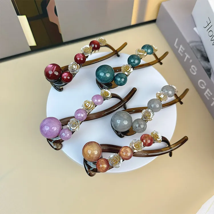 高级感树脂花朵妞妞夹发夹女盘发一字扭扭夹抓夹后脑勺头饰发卡